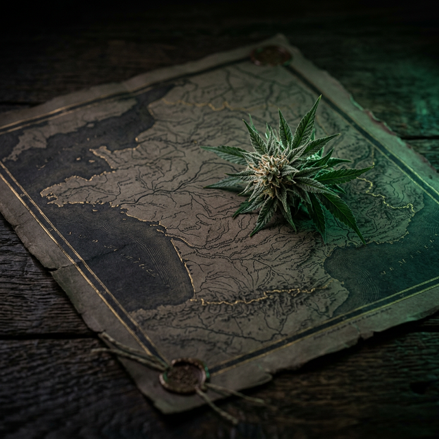 Carte de France ancienne avec une fleur de CBD